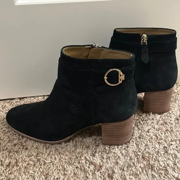 Tory Burch Sophia Suede Booties size 7.5 M 7 1/2 Black - Picture 1 of 4